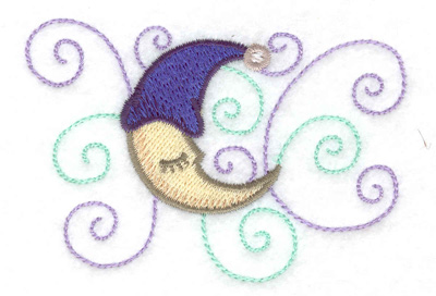 Embroidery Design: Moon with nightcap small 3.53w X 2.35h