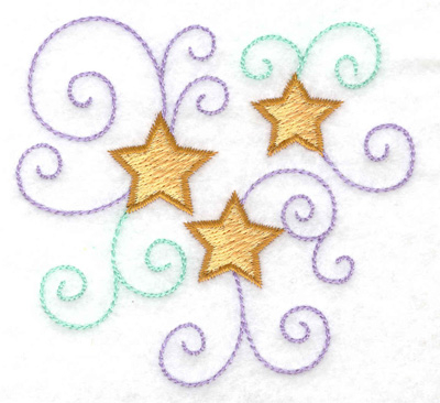 Embroidery Design: Trio of stars and swirls 3.25w X 3.31h