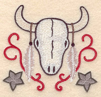 Embroidery Design: Longhorn skull with feathers 3.83w X 3.48h