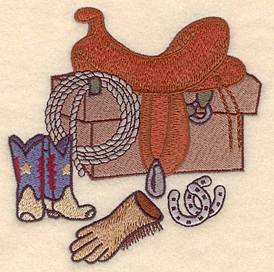 Embroidery Design: Western scene with saddle  4.86w X 4.95h