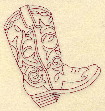 Embroidery Design: Redwork cowboy boot 3.50w X 3.79h