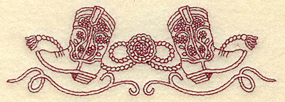 Embroidery Design: Redwork cowboy boots rope and swirls1.66h x 4.95w