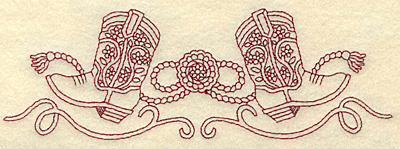Embroidery Design: Redwork cowboy boots rope buckle and swirls 6.99w X 2.34h