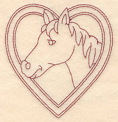 Embroidery Design: Redwork horse head in heart 3.64w X 3.89h