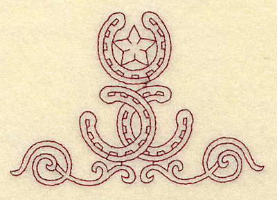 Embroidery Design: Redwork horseshoes star and swirls 3.85w X 2.59h