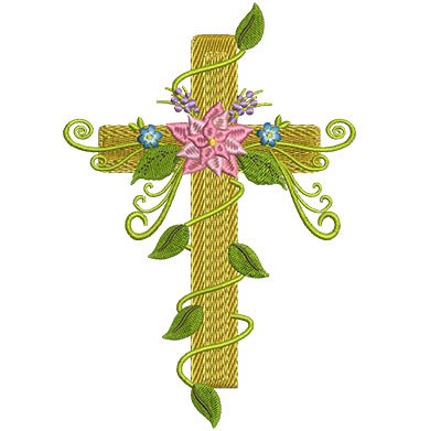 Embroidery Design: Floral Cross 1 4.41w X 6.50h