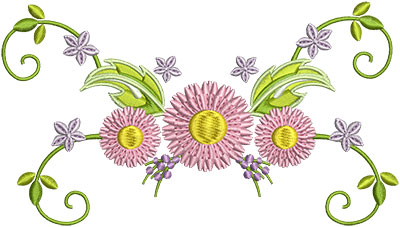 Embroidery Design: Three Flower Swirls 6.27w X 3.59h