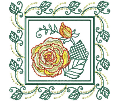 Embroidery Design: Rose In Leaf Frame Lg 7.01w X 7.01h