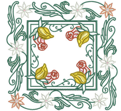 Embroidery Design: Rose Buds In Floral Frame Lg 7.01w X 7.01h
