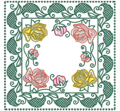 Embroidery Design: Rose Buds In Leaf Frame Lg 7.01w X 7.01h