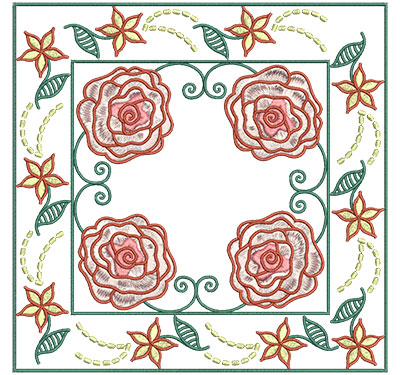 Embroidery Design: Roses In Floral Frame Lg 7.01w X 7.01h