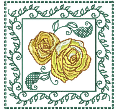 Embroidery Design: Roses In Leaf Frame Lg 7.01w X 7.01h