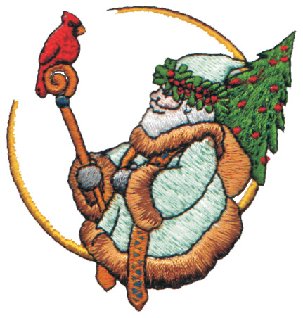 Embroidery Design: Old Saint Nick On a Crescent Moon2.81" x 2.93"