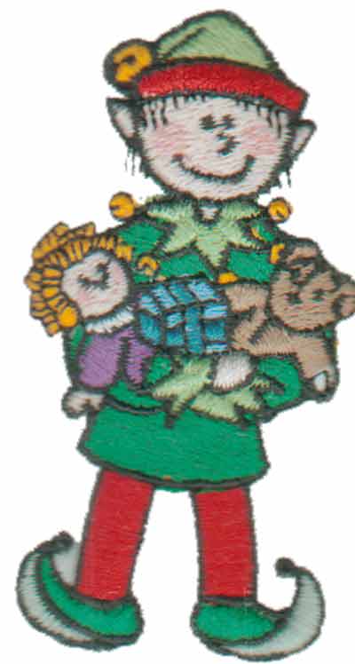 Embroidery Design: Elf with Toys1.57" x 3.00"