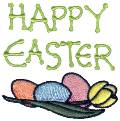 Embroidery Design: Happy Easter - Eggs & Daffodil2.95" x 2.97"