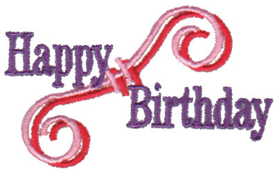 Embroidery Design: Happy Birthday - Swirl2.89" x 1.79"