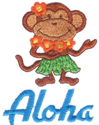 Embroidery Design: Aloha Monkey2.69" x 3.46"