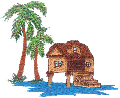 Embroidery Design: Tropical Hut on Stilts3.80" x 2.97"