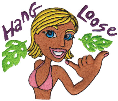 Embroidery Design: Hang Loose - Surfer Girl4.24" x 3.61"