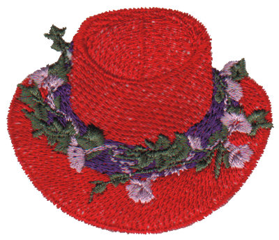 Embroidery Design: Red Hat with Flowers2.75" x 2.33"