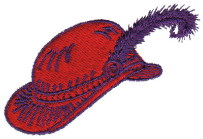 Embroidery Design: Red Hat with Purple Feather2.72" x 1.81"