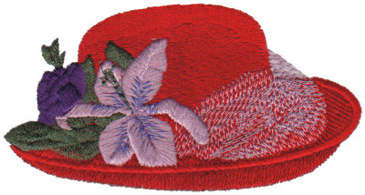 Embroidery Design: Red Hat with Large Flower4.67" x 2.44"