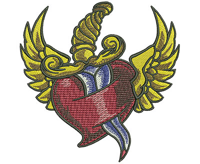 Embroidery Design: Dagger Heart Wings Lg 4.52w X 4.52h
