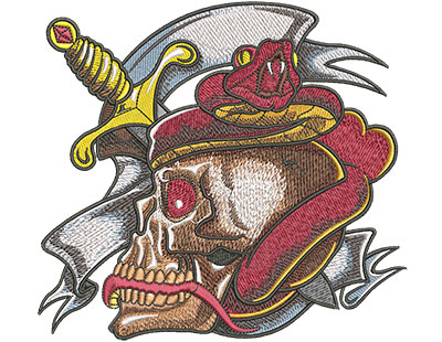 Embroidery Design: Tattoo Skull And Snake Lg 6.47w X 5.94h