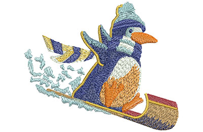 Embroidery Design: Penguin Sledding Lg 4.00w X 3.33h
