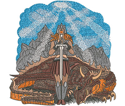 Embroidery Design: Warrior Woman And Dragon Lg 5.98w X 5.90h