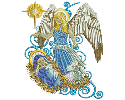 Embroidery Design: Angel With Baby Jesus Lg 3.74w X 4.51h