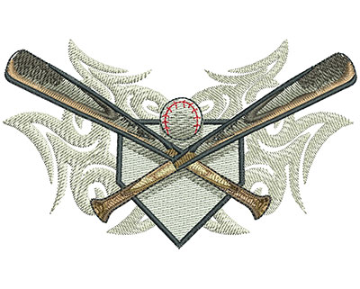 Embroidery Design: Tribal Baseball Bat & Plate Crest Lg 4.44w X 2.62h