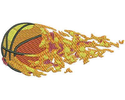 Embroidery Design: Flying Flaming Basketball Lg 4.53w X 2.03h