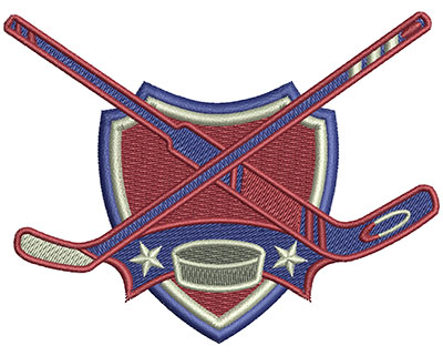 Embroidery Design: Hockey Sticks Crest Lg 4.02w X 3.06h