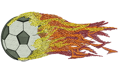 Embroidery Design: Flying Fiery Soccer Ball Lg 4.49w X 1.89h