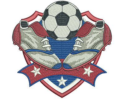 Embroidery Design: Soccer Shoes And Ball Crest Lg 5.01w X 4.90h