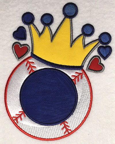 Embroidery Design: Baseball Crown Monogram Applique 5.09w X 6.39h