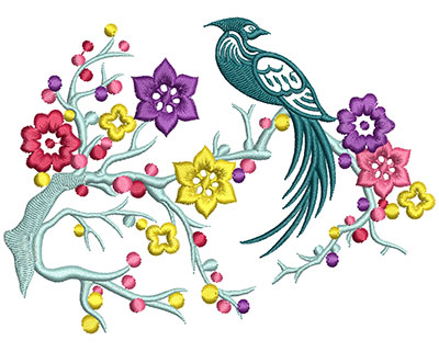 Embroidery Design: Bird on Flowers A Large 5.09w X 3.74h