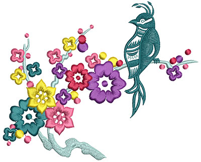 Embroidery Design: Bird on Flowers B Large 4.13w X 5.10h