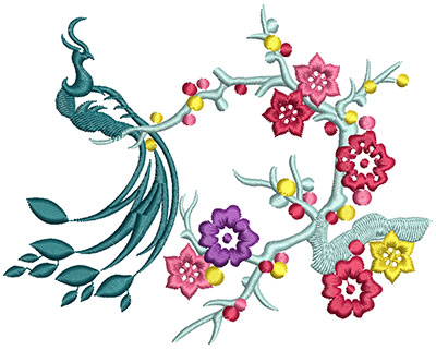Embroidery Design: Bird on Flowers C Large 5.12w X 4.05h