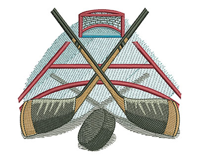 Embroidery Design: Hockey Sticks and Puck Lg 4.43w X 3.89h