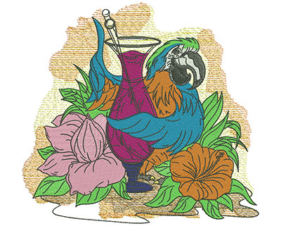 Embroidery Design: Tropical Parrot Drink Lg 8.39w X 7.83h