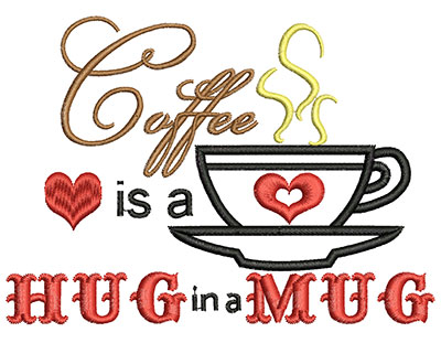 Embroidery Design: Hug in a Mug AppliqueH=3.58 X W=4.97