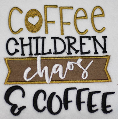 Embroidery Design: Coffee Children Chaos Applique Lg 5.46w X 5.74h