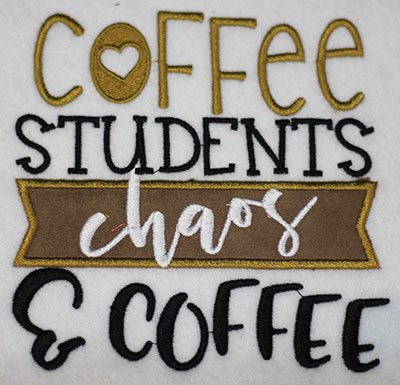 Embroidery Design: Coffee Students Chaos Applique Lg 5.50w X 5.55h
