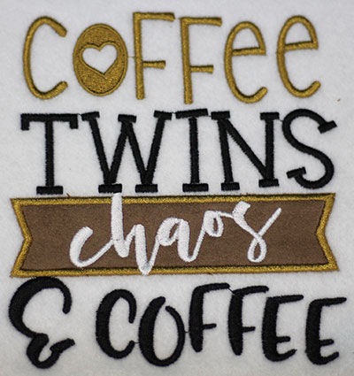 Embroidery Design: Coffee Twins Chaos Applique Lg 5.41w X 6.03h