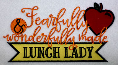 Embroidery Design: Fearfully Lunch Lady Applique Lg 7.52w X 4.41h