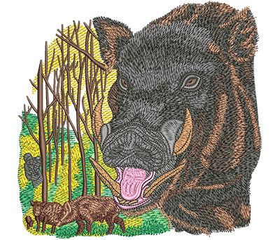 Embroidery Design: Boar Hunt Lg 6.02w X 5.85h