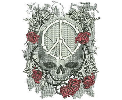 Embroidery Design: Peace Skull Lg 4.81w X 5.96h