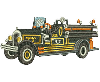 Embroidery Design: Vintage Fire Truck Black Lg 4.50w X 2.17h